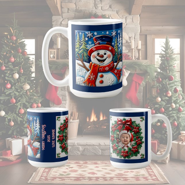 Caneca De Café Boneco de Neve Animado Natal Personalizável  (Criador carregado)