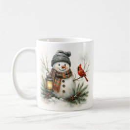 Caneca De Café Boneco de Neve Aquarela, Lanterna & Cardinal