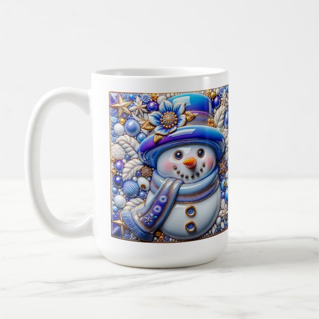 Caneca De Café Boneco de Neve Azul 3D Natal  (Esquerda)
