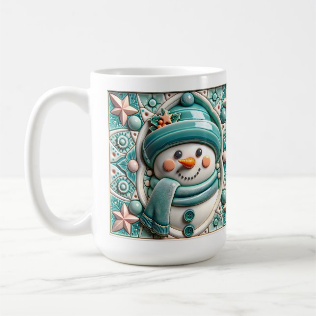 Caneca De Café Boneco de Neve Azul Turquesa 3D de Natal  (Esquerda)