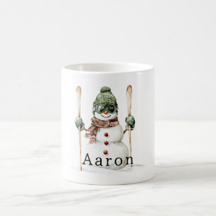 Caneca De Café Boneco de Neve Chapéu Verde Neve Esquis 