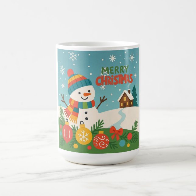 Caneca De Café Boneco de neve clássico e fofo de Feliz Natal (Centro)
