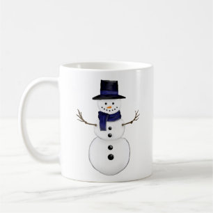 Caneca De Café Boneco de Neve com Cachecol Azul e Chapéu Combinan
