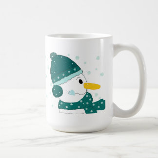 Caneca De Café Boneco de Neve com Chapéu e Cachecol Azul Turquesa