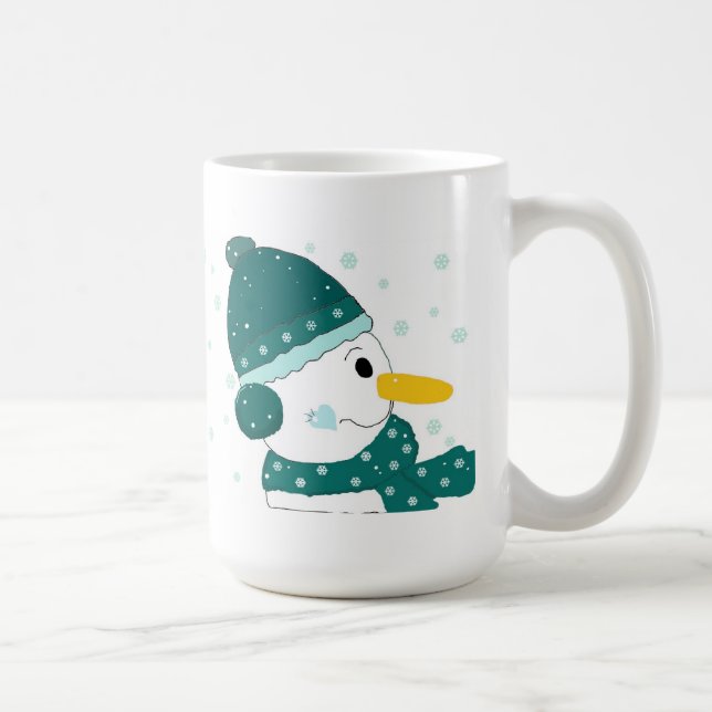 Caneca De Café Boneco de Neve com Chapéu e Cachecol Azul Turquesa (Direita)