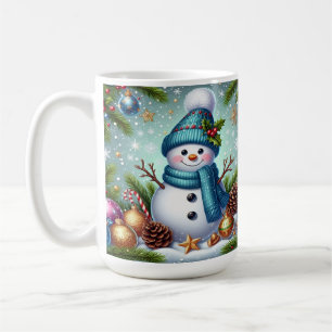 Caneca De Café Boneco de Neve Com Enfeite de Árvore de Natal, Flo