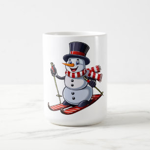 Caneca De Café Boneco de neve de esqui em um chapéu alto com um c