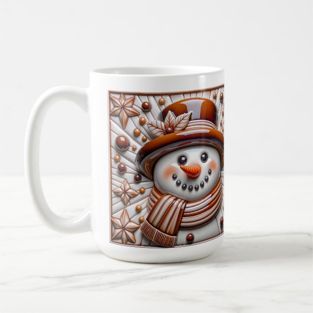 Caneca De Café Boneco de Neve de Natal em Cobre 3D  (Esquerda)