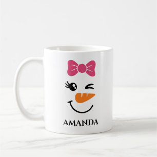 Caneca De Café Boneco de neve de Natal personalizado com nome cus
