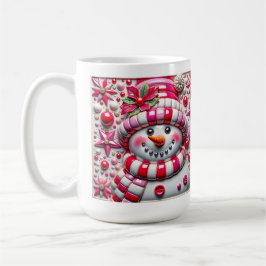 Caneca De Café Boneco de Neve de Natal Vermelho e Rosa em 3D