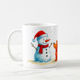 Caneca De Café Boneco de Neve Divertido e Cachorro no Inverno