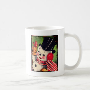 Caneca De Café Boneco de neve do vintage com um pássaro vermelho