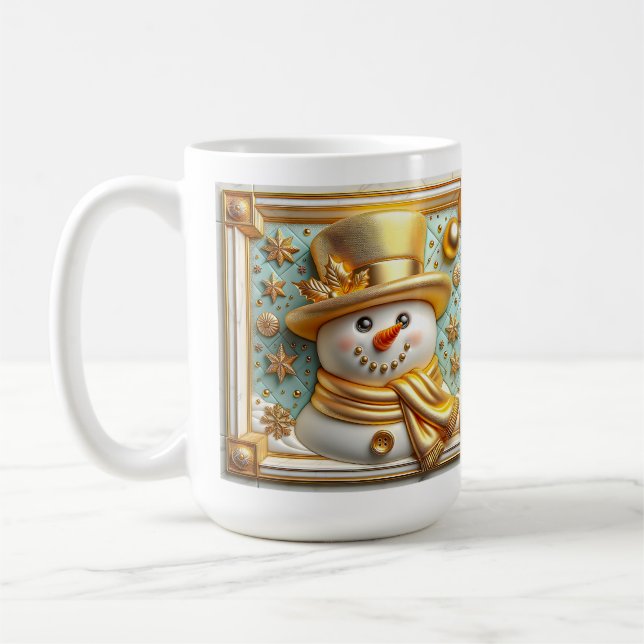 Caneca De Café Boneco de Neve Dourado 3D de Natal (Esquerda)