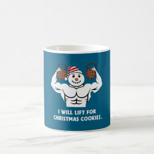 Caneca De Café Boneco de Neve Engraçado Levantando Peso Natal Aca