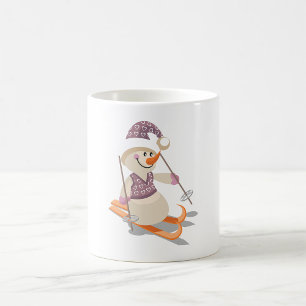 Caneca De Café Boneco de Neve Esquiando