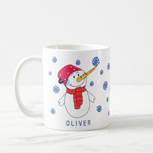 Caneca De Café Boneco de Neve Fofo com Desenho de Floco de Neve p (Esquerda)