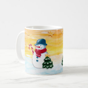 Caneca De Café Boneco de Neve Fofo com Estrelas de Árvore de Nata