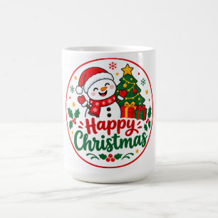 Caneca De Café Boneco de Neve Fofo Feliz Natal Clássico Adesivo R