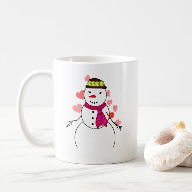 Caneca De Café Boneco de Neve Menina Apaixonada (Com Donut)