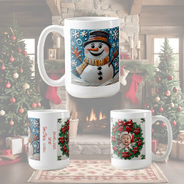 Caneca De Café Boneco de Neve na Neve Natal Personalizável