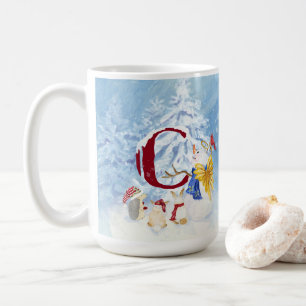 Caneca De Café Boneco de neve nevado do anjo do Natal da letra C