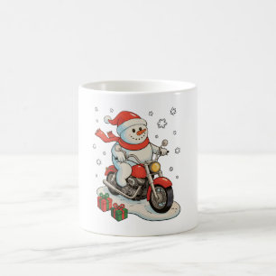 Caneca De Café Boneco de Neve Pilotando Moto de Natal Ciclista de
