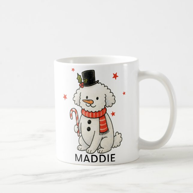 Caneca De Café Boneco de Neve Poodle Cachorro de Natal (Direita)