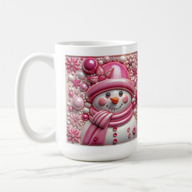 Caneca De Café Boneco de Neve Rosa 3D Natal (Esquerda)