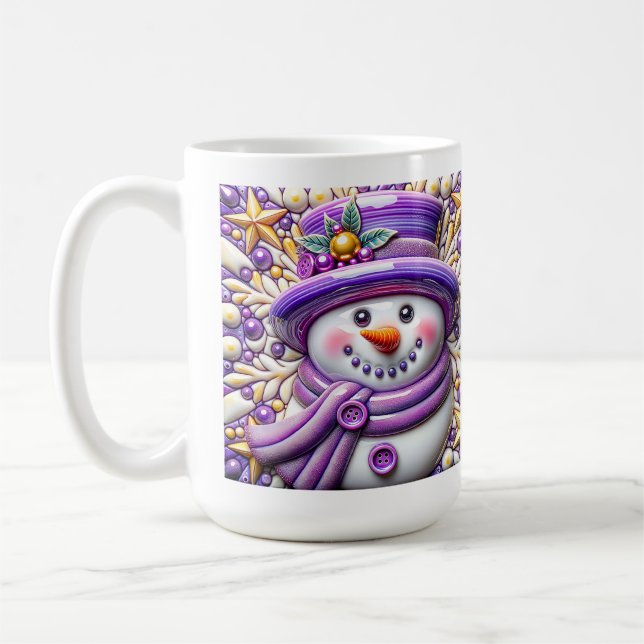 Caneca De Café Boneco de Neve Roxo 3D de Natal (Esquerda)