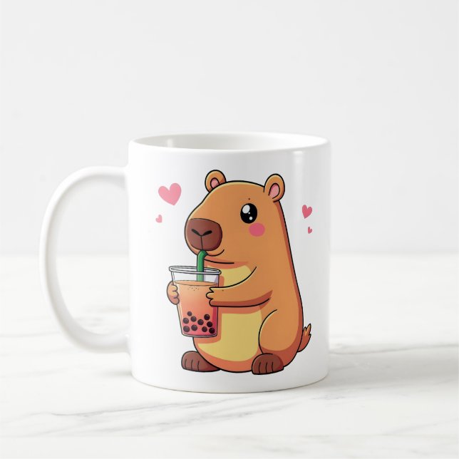 Caneca De Café Bonita Bebendo Capybara Boba Bubble Tea Women Girl (Esquerda)