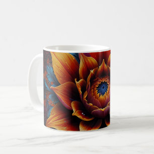 Caneca De Café Bonita cabeça de flor com pétalas laranja e azul