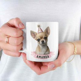 Caneca De Café Bonita Chihuahua Girly Pink Aniversário com Nome D
