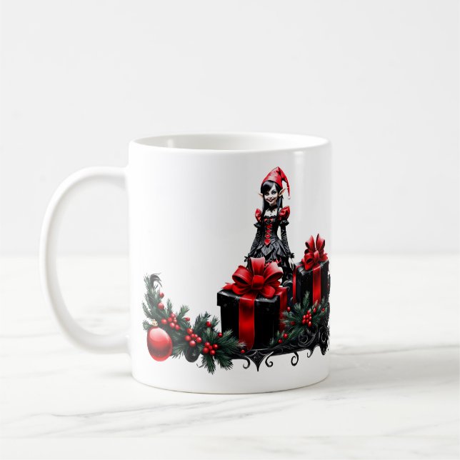 Caneca De Café Bonita Elfo de Natal Gótico. (Esquerda)
