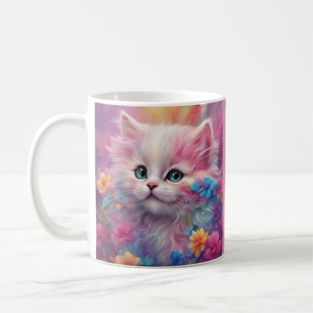 Caneca De Café Bonita Gato Branco Fluffy (Esquerda)