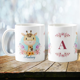 Caneca De Café Bonita Girafa Floral Themed Monograma Personalizad