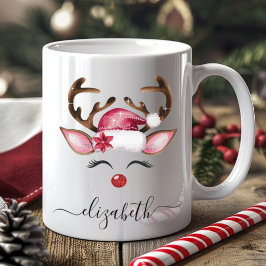 Caneca De Café Bonita Girly Reindeer de Natal