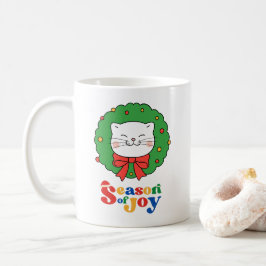 Caneca De Café Bonita Kawaii Cat Wreath Season of Joy