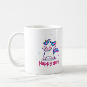 Caneca De Café Bonita Kawaii Colorida Rainbow Unicorn Happy Girl
