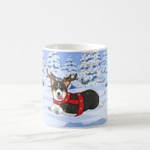 Caneca De Café Bonita Negra Corgi, Reindeja de Natal