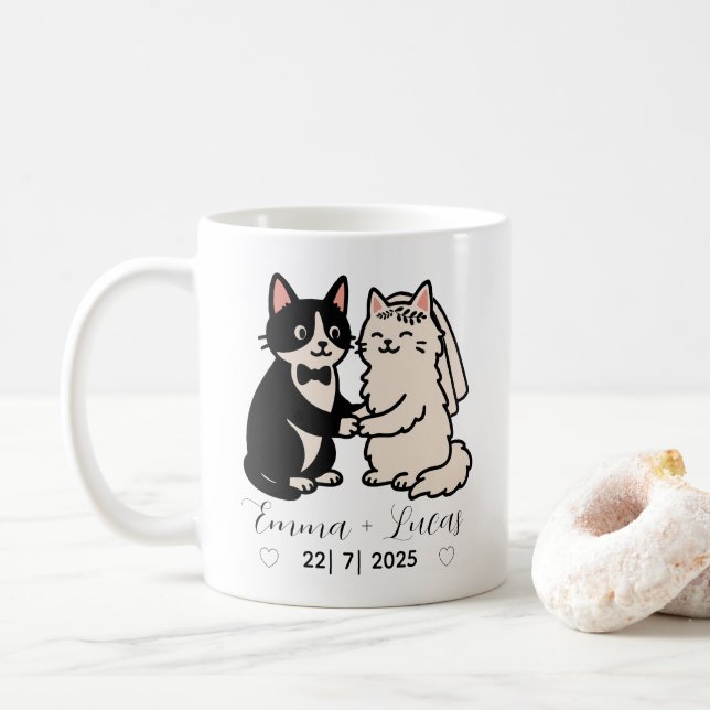 Caneca De Café Bonita noiva e noiva, nome personalizado casamento (Com Donut)