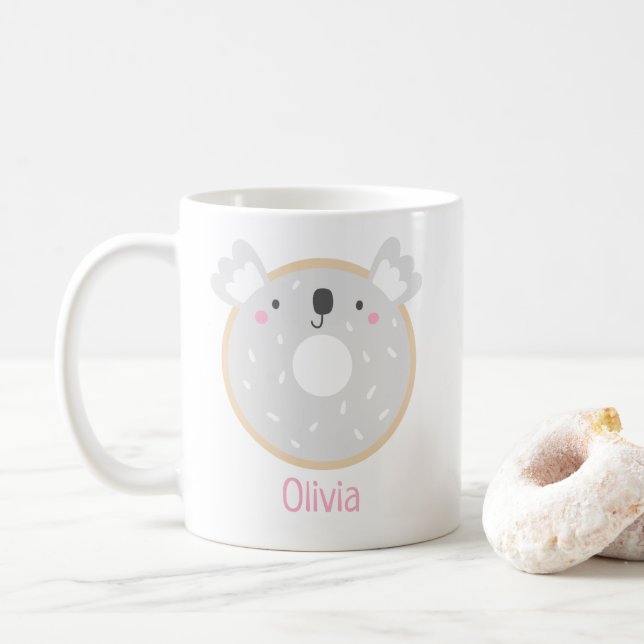 Caneca De Café Bonita Rapariga Kawaii Koala Rosquinha Nome Mug (Com Donut)