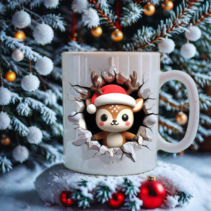 Caneca De Café Bonita Reindeer Enfrenta Natal com Papai Noel