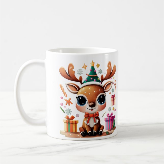 Caneca De Café Bonita Reindeer Feliz Presente de Natal (Esquerda)