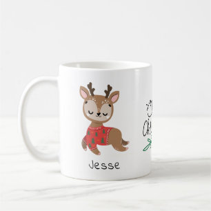 Caneca De Café Bonita Reindeer Girly Personalizada Nome Natal