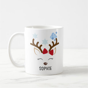 Caneca De Café Bonita Reindeer Personalizada Nome Natal