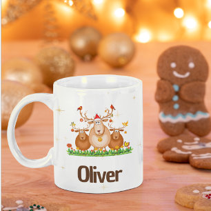 Caneca De Café Bonita Reindeer Trio Holiday começa com seu nome