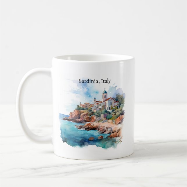 Caneca De Café Bonita Sardenha Itália Watercolor Viagem (Esquerda)