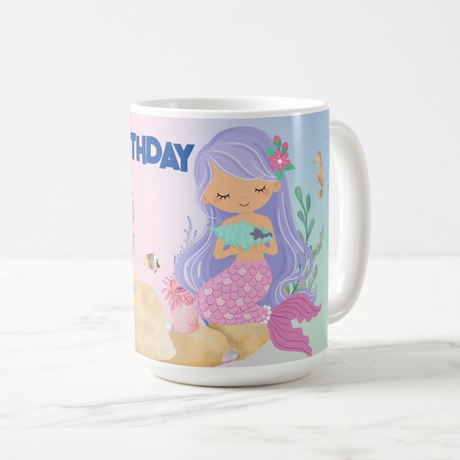 Caneca De Café Bonita sereia pastel Arco-íris (Frente Esquerda)