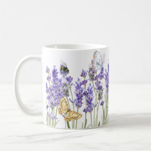 Caneca De Café Bonitas Borboletas de Lavanda Floral