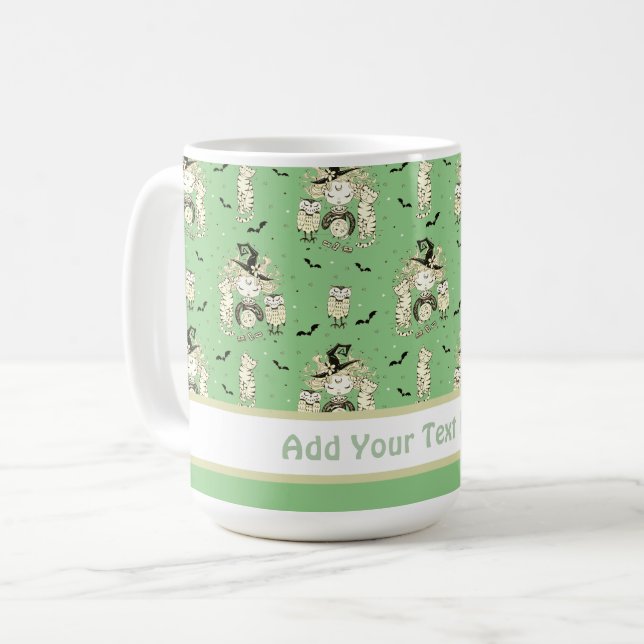 Caneca De Café Bonitas bruxas com gatos e corujas (Frente Esquerda)